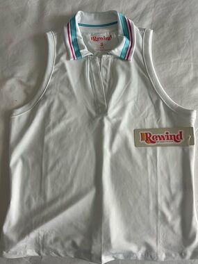NWT Rewind by Lucky in Love White Sleeveless Polo with Teal and Pink Trim